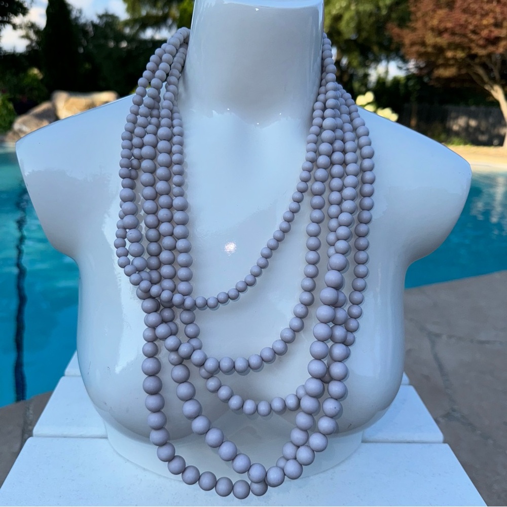 Vintage Very Unique Beaded 5 Stand Necklace Gray in Color Adjustable Clasp